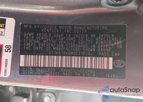 2021 Toyota Camry Xse Awd from USA, damaged, VIN 4T1K61BK6MU031856